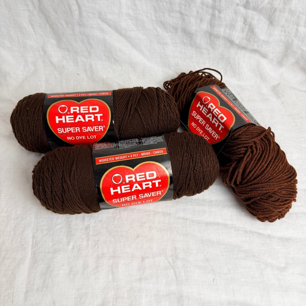 Lot of 3 Red Heart Super Saver Yarn Coffee Brown 0365 Worsted 4 Ply Crochet Knit